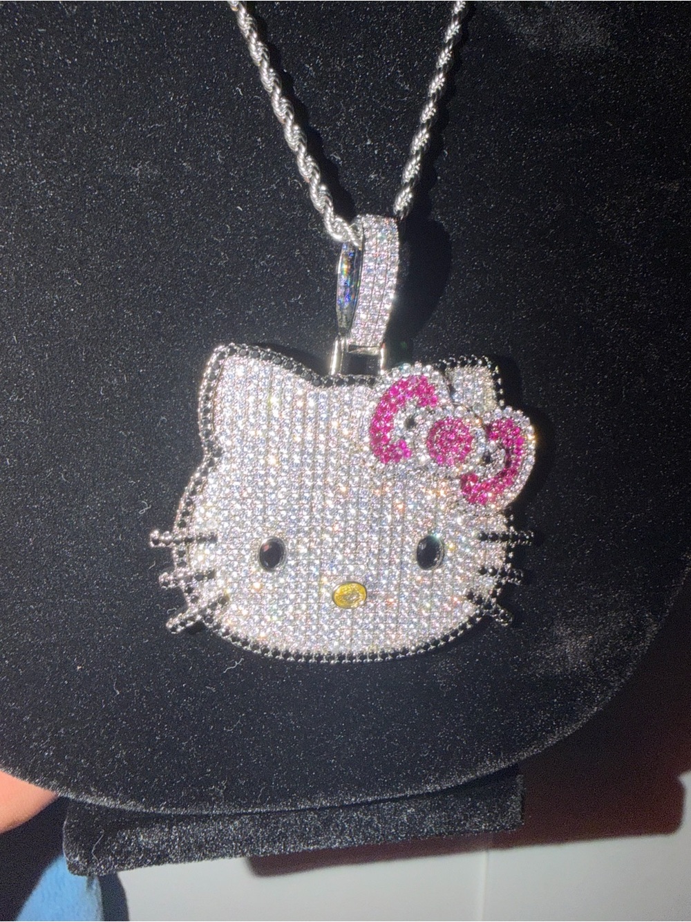 Hello Kitty Kids Silver & Pink Crystal Pendant Necklace